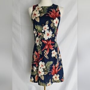 Hilo Hattie Hibiscus Mini Dress - Navy Red And Cream